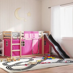 Letto A Castello Con Scivolo E Tende Rosa 90x190 Cm /
