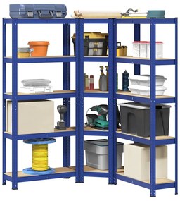 Scaffali A 5 Ripiani 3 Pz Blu İn Acciaio E Legno Multistrato /
