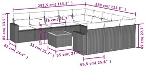 Set divani da giardino 12 pz con cuscini grigio in polyrattan