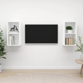 Mobili tv a parete 2 pz bianchi in legno multistrato