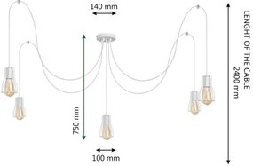 Lampadario a sospensione con filo TUBE LONG 5xE27/10W/230V bianco