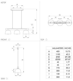 Lampadario Moderno Sherburn 3 Luci Metallo Nero E Marrone