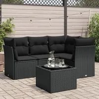 Set Divani da Giardino 5 pz con Cuscini in Polyrattan Nero 3217585