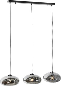 Lampadario nero con vetro fumé oblungo 3 luci - Ayesha