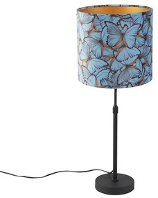 Lampada da tavolo nera paralume velluto farfalle oro 25 cm - PARTE