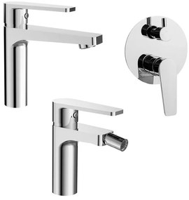 Miscelatori bagno in set lavabo bidet e doccia incasso con deviatore cromati Recta