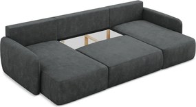 Divano angolare grigio scuro allungabile/con contenitore (a U) con rivestimento in ciniglia Lilo – Makamii