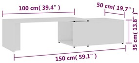 Tavolino da Salotto Bianco 150x50x35 cm in Legno Multistrato