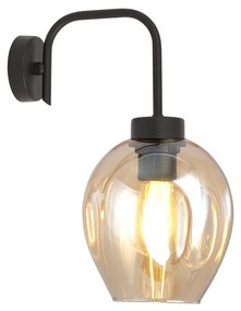 Applique Moderna 1 Luce Auriga In Accaio Nero E Vetro Ambra