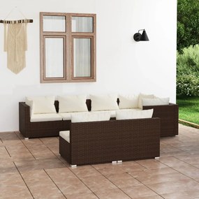 Set divani da giardino 7 pz con cuscini in polyrattan marrone