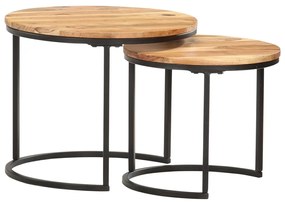Tavolini Impilabili 2 Pz İn Legno Massello Di Acacia /