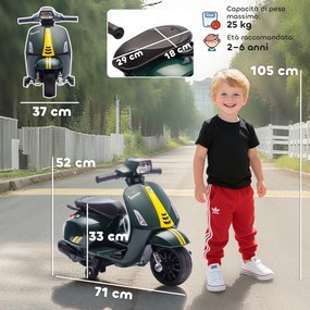 Moto Elettrica per Bambini con Licenza Ufficiale Piaggio Vespa 6V con Rotelle e Luci Verde Scuro...