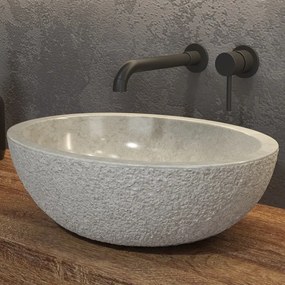 Lavabo bagno in marmo bocciardato colore crema 45cm Litos-LBC40 - KAMALU