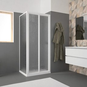 Porta doccia pieghevole Opale, L 84-90 cm x H 185 cm x SP 2.8 mm, profilo bianco, vetro smerigliato
