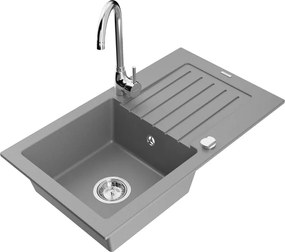 Mexen Pablo lavello in granito 1-vasca con scolapiatti e rubinetto da cucina Telma, grigio - 6510-71-670200-00
