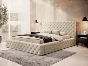 Letto matrimoniale con box contenitore Matilde - 160 x 200 cm , Tessuto bianco panna bouclé