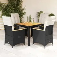 Set da Pranzo da Giardino 5 pz Nero con Cuscini in Polyrattan 3276832