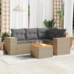 Set divano da giardino 5 pz con cuscini beige in polyrattan