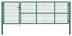 Cancello di Recinzione con Paletti 350x100 cm in Acciaio Verde