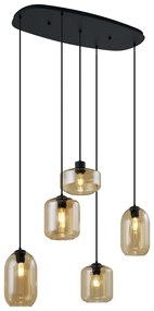 Lampada a sospensione moderna nera con vetro ambrato a 5 luci - Sheena