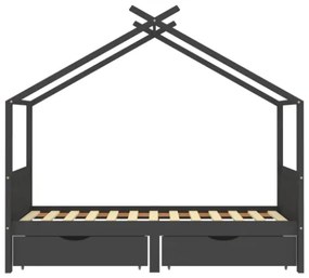 Giroletto Bambini Cassetti Grigio Scuro Pino Massello 90x200 cm