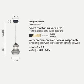 Lampada sospensione D16 cm in vetro soffiato Ambra - MADAGASCAR Mod2
