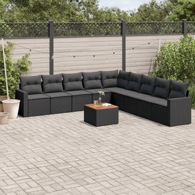 Set divani da giardino 10pz con cuscini in polyrattan nero