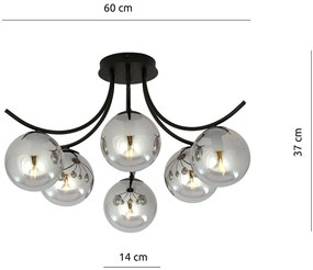 Lampadario da Soffitto in Acciaio e Vetro BOSTON 6 Nero 6xE14