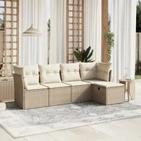 Set Divano da Giardino 5 pz con Cuscini Beige in Polyrattan 3263134