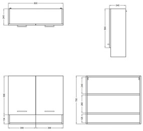 Colavene 27800LB pensile bagno 80x24 H.70 a doppia anta con ripiani bianco lucido