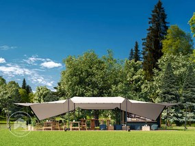 TOOLPORT Tenda stretch 9 x 12 m, set di pali in alluminio incluso, color sabbia - (1707)