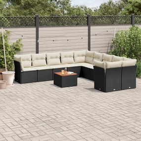 Set divani da giardino 11 pz con cuscini in polyrattan nero