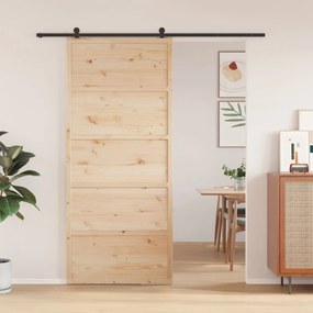 Porta Per Granaio 90x208 Cm İn Legno Massello Di Pino /