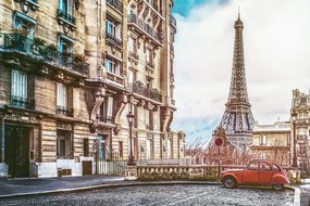 Carta da parati – Vista sulla Torre Eiffel da una strada di Parigi