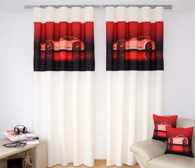 Moderne tende color crema con stampa di un'auto rossa Larghezza: 160 cm | Lunghezza: 250 cm (ci sono 2 pezzi nel set)