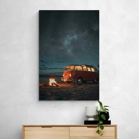 Stampa su tela – Falò sulla spiaggia sotto il cielo notturno - Volkswagen T1