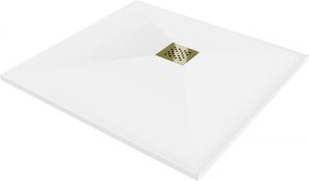 Mexen Stone+ piatto doccia quadrato in composito 90 x 90 cm, bianco, copertura dorata - 44109090-G