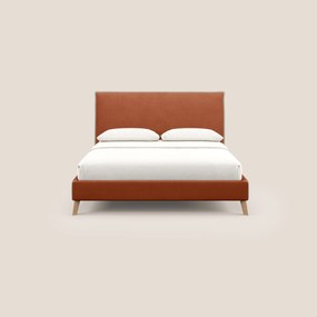 Leila letto imbottito con piedini legno in tessuto smacchiabile T17 arancio - panna