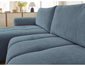 Divano angolare blu allungabile e con contenitore (penisola a sinistra/chaise lounge) con rivestimento in ciniglia Fuji – Bobochic Paris