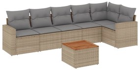 Set divano da giardino 7 pz con cuscini beige misto polyrattan