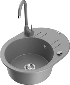 Mexen Kevin lavello in granito a 1 vasca con sgocciolatoio e rubinetto da cucina Telma, grigio - 6517-71-670200-71