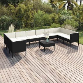 Set Divani da Giardino 11 pz con Cuscini in Polyrattan Nero