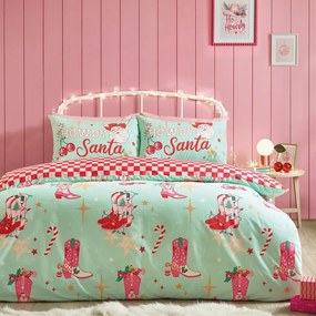Set copripiumino e federa verde e rosa per letto matrimoniale e per letto esteso 230x220 cm Santa's Howdy Christmas – Catherine Lansfield