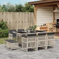 Set Pranzo Giardino 11pz con Cuscini Grigio Chiaro Polyrattan 3210791