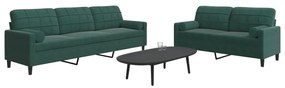 Set Di Divani 2 Pz Con Cuscini E Rinforzi Verde Scuro Velluto /