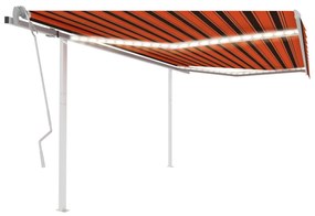 Tenda Da Sole Retrattile Manuale Led 4,5x3,5 M Arancio Marrone /
