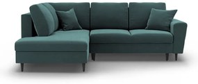 Divano angolare color petrolio allungabile e con contenitore (con penisola a sinistra/a L) con rivestimento in velluto Kyoto – Cosmopolitan Design