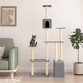 Albero Per Gatti Con Tiragraffi İn Sisal Grigio Chiaro 180 Cm /
