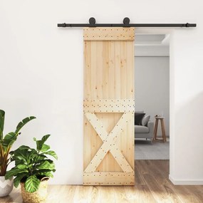 Porta Scorrevole Con Set Hardware 70x210 Cm Legno Massello Pino /