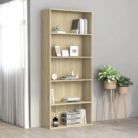 Libreria 5 ripiani rovere sonoma 80x30x189 cm legno multistrato